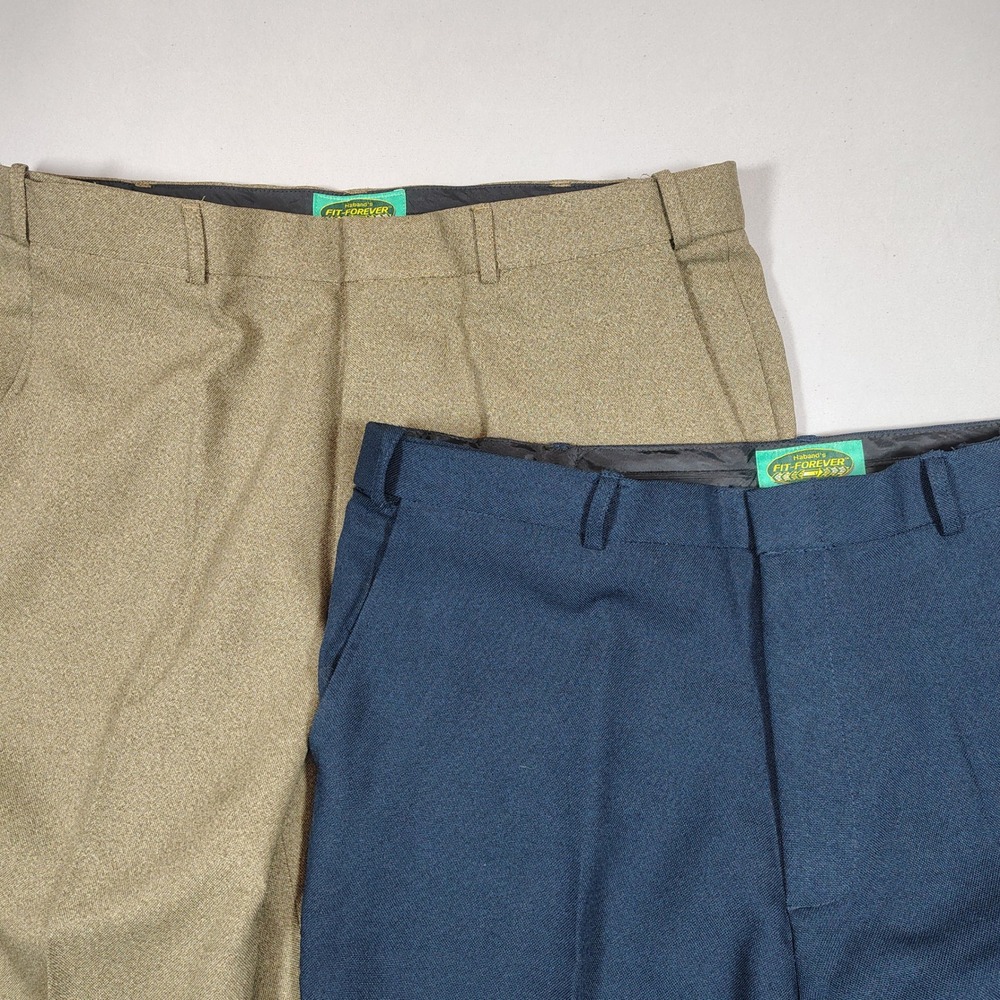 2 Haband Fit-Forever Dress Pants Men 38S Blue Tan Bundle Expandable Poly Spandex
